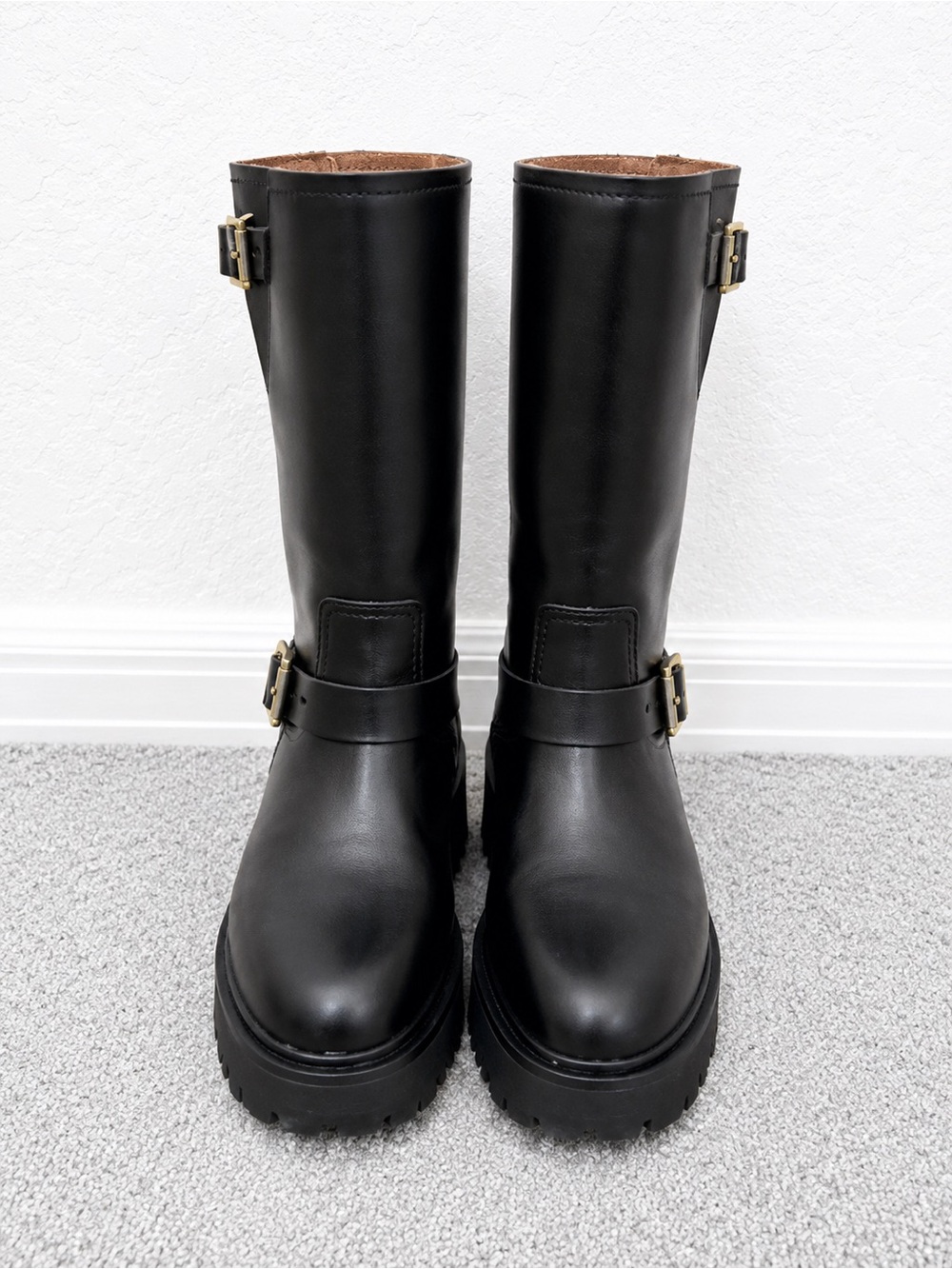 NWOT AllSaints Marisa Leather Buckle Biker Moto Boots Black Size 8